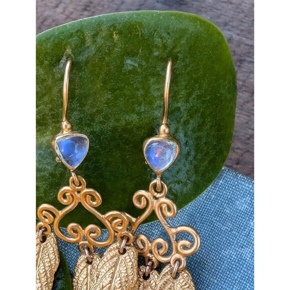 Vintage Sterling Gold Vermeil Blue Moonstone  Earrings, Romantic Gift - Picture 5 of 10